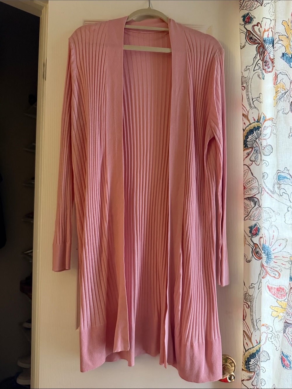 LOFT Pink Ribbed Open-Front Cardigan